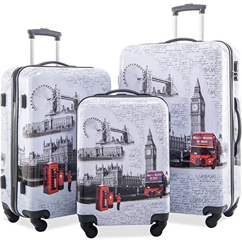 Suitcase with loud colors-hard case suitcase with wheels-Flieks Graphic Print Luggage Set 3 Piece Abs + Pc Spinner Travel Suitcase (London)