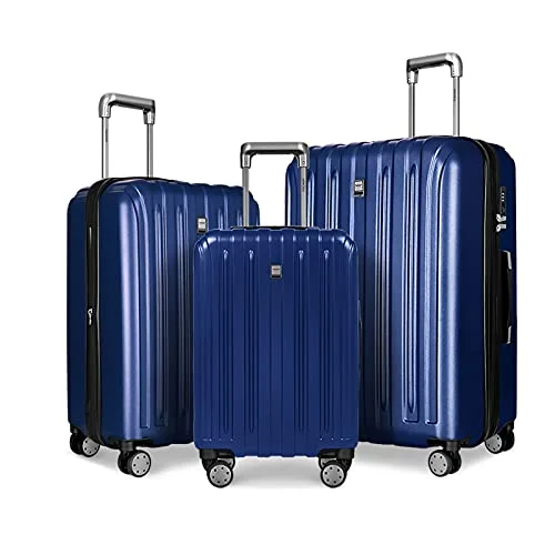 Suitcase with wave design-eco-friendly travel suitcase-FOCHIER 3 Piece Hardshell Luggage Set, Expandable Hardside Lightweight Fashion PC+ABS Suitcase with Spinner Wheels & TSA Lock (20/24/28), Blue