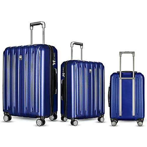 Suitcase with top zipper-best expandable suitcase-FOCHIER F Hard Shell Luggage 3 Piece Set with Spinner Wheels, Expandable Lightweight Suitcase with TSA Lock 20 24 28 Inch, Blue