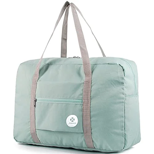 Suitcase for camping gear-colorful suitcase-For Spirit Airlines Foldable Travel Duffel Bag Tote Carry on Luggage Sport Duffle Weekender Overnight for Women and Girls (1112 Mint Green)