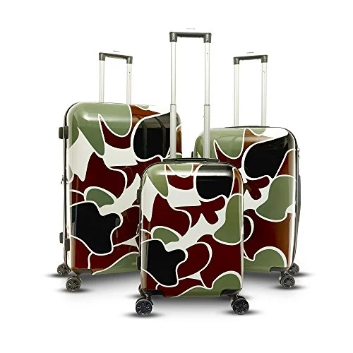 Suitcase with padded interior-suitcase with TSA lock-Gabbiano Camo Collection 3 Piece Hardside Spinner Set (Green)