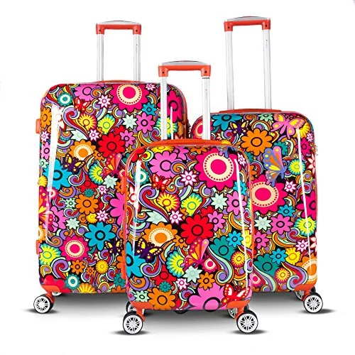 Suitcase for winter clothes-vintage suitcase-Gabbiano Floral 3 Piece Hardside Expandable Spinner Luggage Set (Retro Floral)