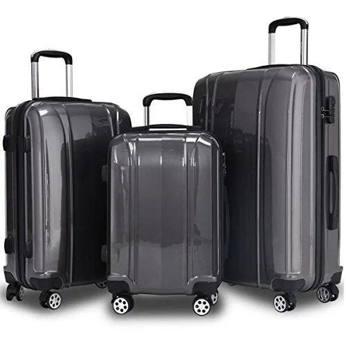 Suitcase with water-resistant shell-convenient travel suitcase-GHP 20" 24" 28" ABS & PC Shell Gray Trolley Suitcase Travelling Luggage Set w Wheels