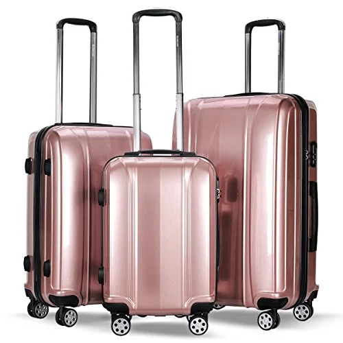 Suitcase for picnic gear-luggage with spinner wheels-GHP 20" 24" 28" ABS & PC Shell Pink Trolley Suitcase Travelling Luggage Set w Wheels