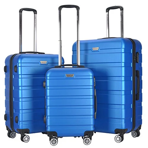 Suitcase for tech supplies-eco-friendly rolling suitcase-GHP 3-Pcs 20" 24" 28" Blue Hardshell ABS 210D Polyester Lining Trolley Luggage Set