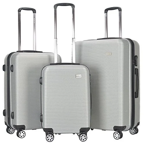 Suitcase with elegant design-suitcase for frequent travelers-GHP 3-Pcs 20" 24" 28" SilverABS Polyester Lining Hardshell Travel Suitcase Trolley Set