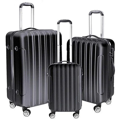 Suitcase with dotted pattern-hard shell luggage for travel-GHP Set of 3 Black ABS Hard Shell 190D Polyester Lining Trolley Case Luggage Set