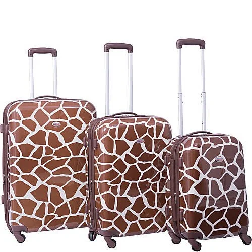 Suitcase for winter clothes-vintage suitcase-Giraffe Brown 3 Piece Hardside Spinner Luggage Set