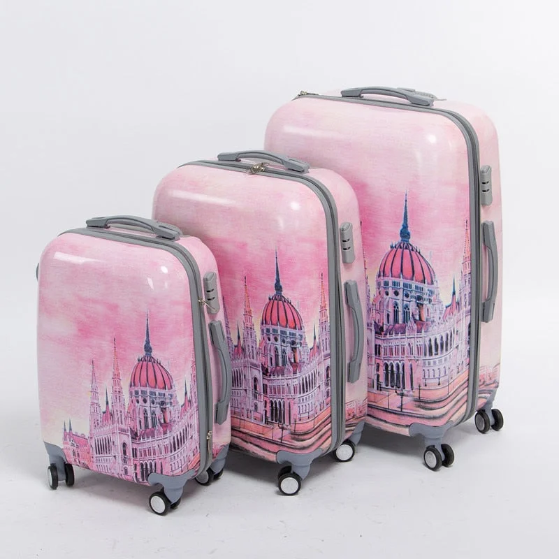 Suitcase with huge capacity-business suitcase for digital nomads-Girl Pink Pc Hardside Palace Trolley Luggage Set,20 24 28Inches(3 Pieces/Set) Universal Wheel Fairy