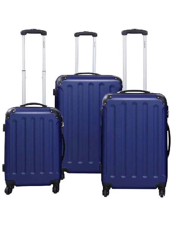 Suitcase with thick shell-rolling suitcase with compartments-Globalway 3 Pcs Luggage Travel Set Bag Abs Trolley Suitcase Dark Blue