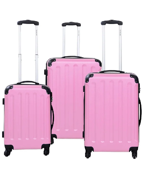 Suitcase with rich hues-kids cabin luggage suitcase-Globalway 3 Pcs Luggage Travel Set Bag Abs Trolley Suitcase Pink