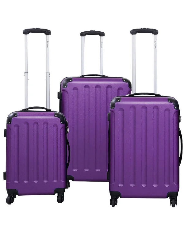 Suitcase with thin wheels-travel suitcase with high-quality wheels-Globalway 3 Pcs Luggage Travel Set Bag Abs Trolley Suitcase Purple