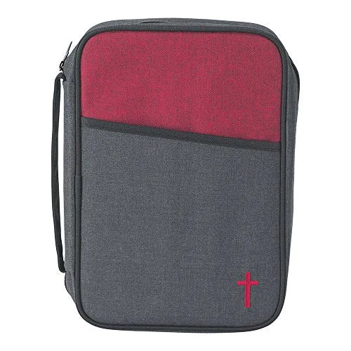 Suitcase with clean style-compact suitcase for business trips-Gray And Red 7.6 X 10 Inch Reinforced Polyester Bible Cover Case With Handle