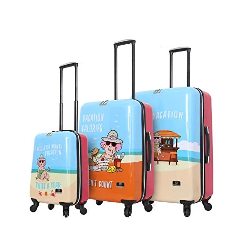 Suitcase with extra zippers-water-resistant suitcase-HALINA Aunty Acid Vacation 3 Piece Set Luggage, Multicolor