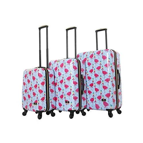 Suitcase for baby gear-hard shell luggage suitcase-HALINA Bouffants & Broken Hearts Party Flamingos 3 Piece Set Luggage, Multicolor