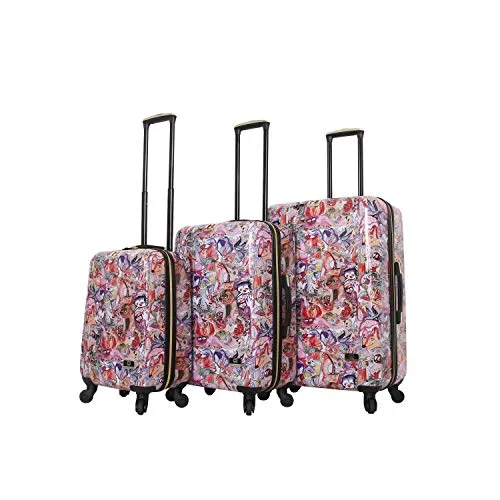 Suitcase with checkered design-durable soft-shell suitcase-HALINA Susanna Sivonen Squad 3 Piece Set Luggage, Multicolor