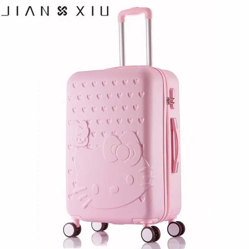 Suitcase with dry zipper-professional travel suitcase-Hello Kitty One Set Abs Pc Luxury Women Rolling Luggage Suitcase Designer 20 Inches High Quality