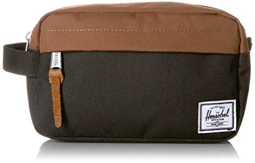 Suitcase with secure lid-soft luggage suitcase with wheels-Herschel Chapter Toiletry Kit, Black/Saddle Brown, Classic 5L