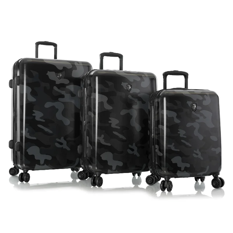 Suitcase for daily gear-travel suitcase with multi-directional wheels-Heys Black Camo 3 Piece Spinner Set