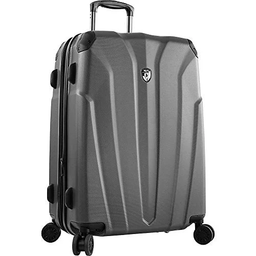 Suitcase with checkered design-durable soft-shell suitcase-Heys Rapide 26 Inches, Pewter