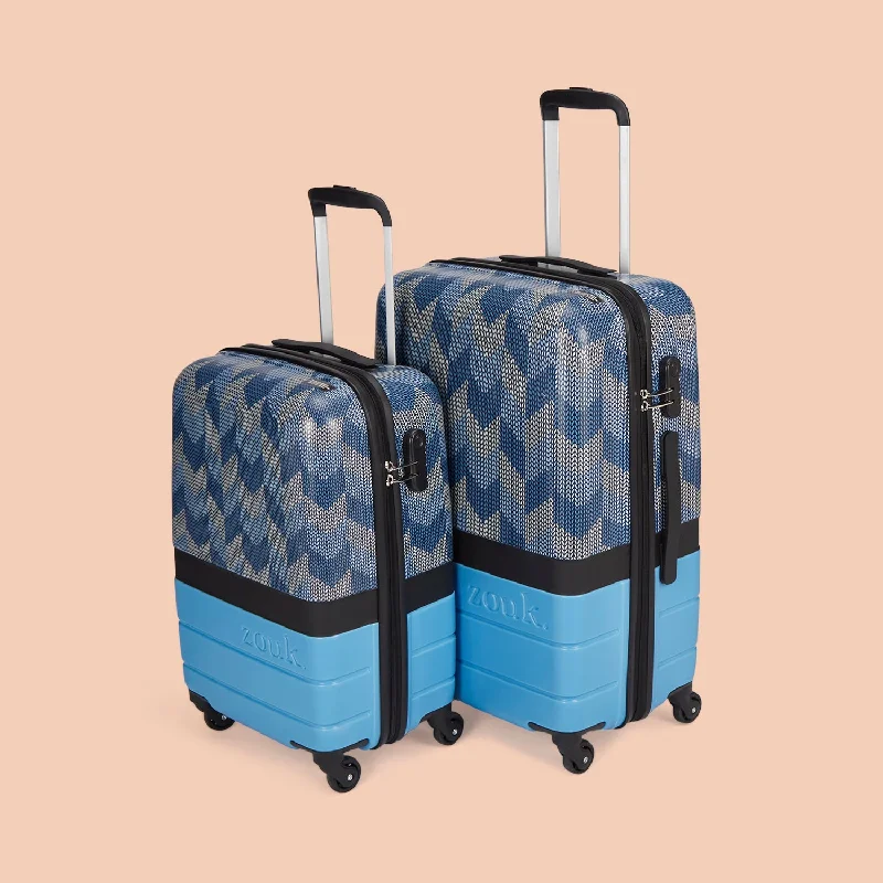 Travel bag with side laptop access-Himachal Chevron Blue Raahi Trolley Bag Combo (Cabin & Medium)