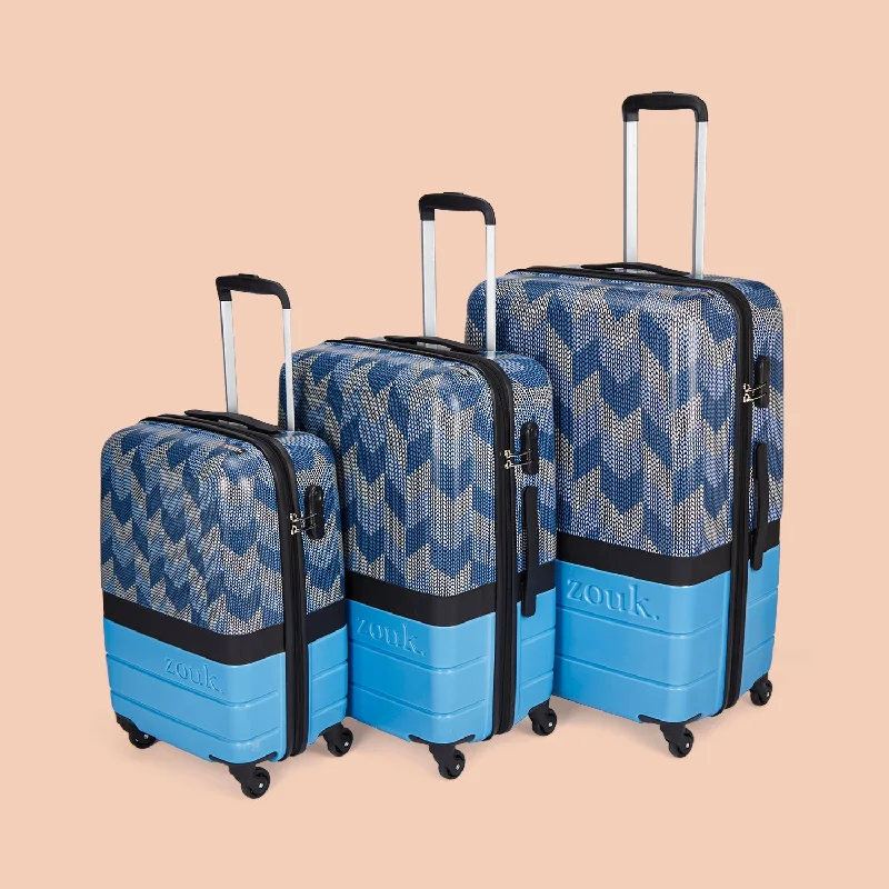 Lightweight school bag for girls-Himachal Chevron Blue Raahi Trolley Bag Combo