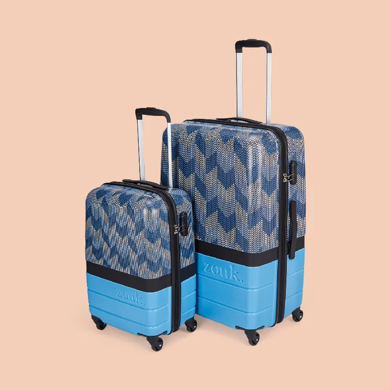 Anti-theft travel bag for kids-Himachal Chevron Blue Raahi Trolley Bag Combo (Cabin & Large)