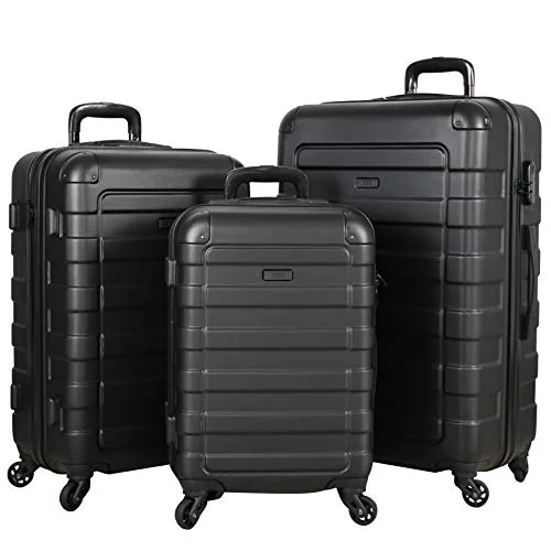 Suitcase for souvenirs-suitcase for frequent travelers-Hipack Prime Suitcases Hardside Luggage with Spinner Wheels, Black, 3-Piece Set (20/24/28)