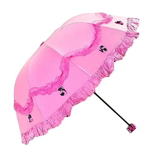 Suitcase with snap straps-luxury cabin luggage suitcase-Honeystore Princess Lace Ultraviolet-Proof Triple Folding Umbrella Dome Parasol Fuchsia