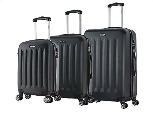 Suitcase for family vacations-durable suitcase-Inusa Philadelphia Lightweight Hardside Spinner 3 Piece Set 19” & 23” & 27”-Black