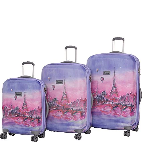 Suitcase with lush look-travel suitcase for road trips-It Luggage Ionian Classic 8 Wheel Paris Baloons 3 Piece Set, Lilac Paris Painting Balloons