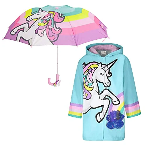 Suitcase with reflective wheels-personalized luggage suitcase-Kids Umbrella and Raincoat Set for Boys and Girls Ages 3-7 (Unicorn Design)