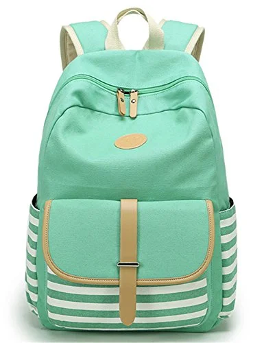 Suitcase with floral print-travel-friendly cabin suitcase-Leaper Cute Thickened Canvas School Backpack Laptop Bag Shoulder Daypack Handbag (L,Water Blue)