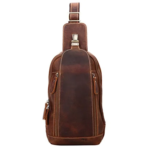 Crossbody for casual chic look-Leathario Men'S Leather Sling Bag Chest Bag One Shoulder Bag Crossbody Bag Backpack For Men