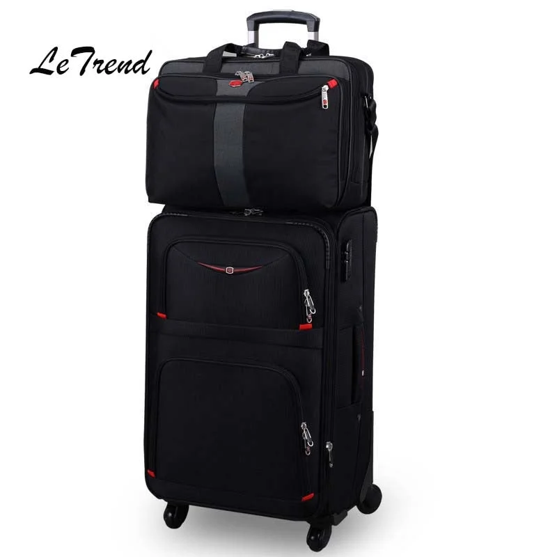 Suitcase with vent shell-premium luggage for international flights-Letrend Business Rolling Luggage Spinner Set Travel Bag Trolley Men Oxford 20 Inch Student Carry On