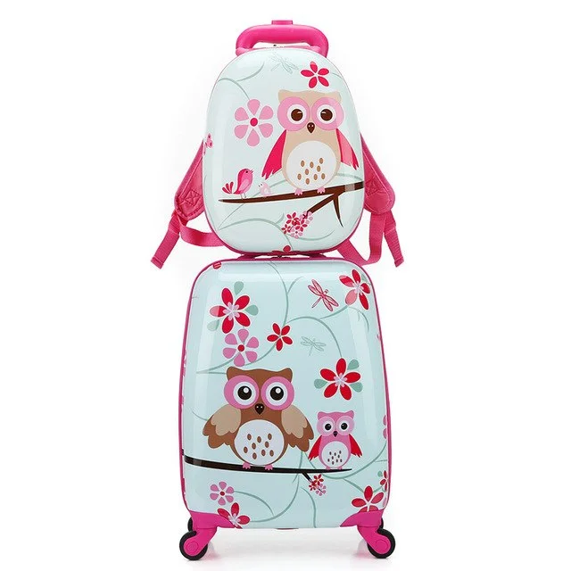 Suitcase for short vacations-unisex suitcase-Letrend Cartoon Cute Animal Kids Rolling Luggage Set Spinner Children Suitcases