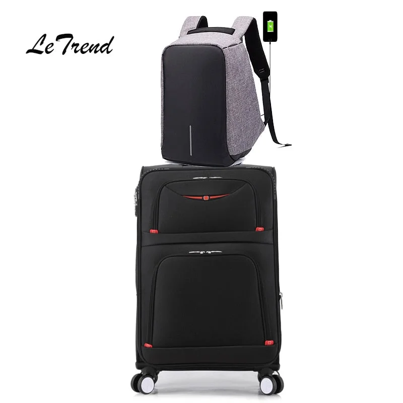 Suitcase for fun trips-high-end carry-on suitcase-Letrend Oxford Rolling Luggage Set Spinner Men Backpack Trolley Suitcases Wheels Student Cabin