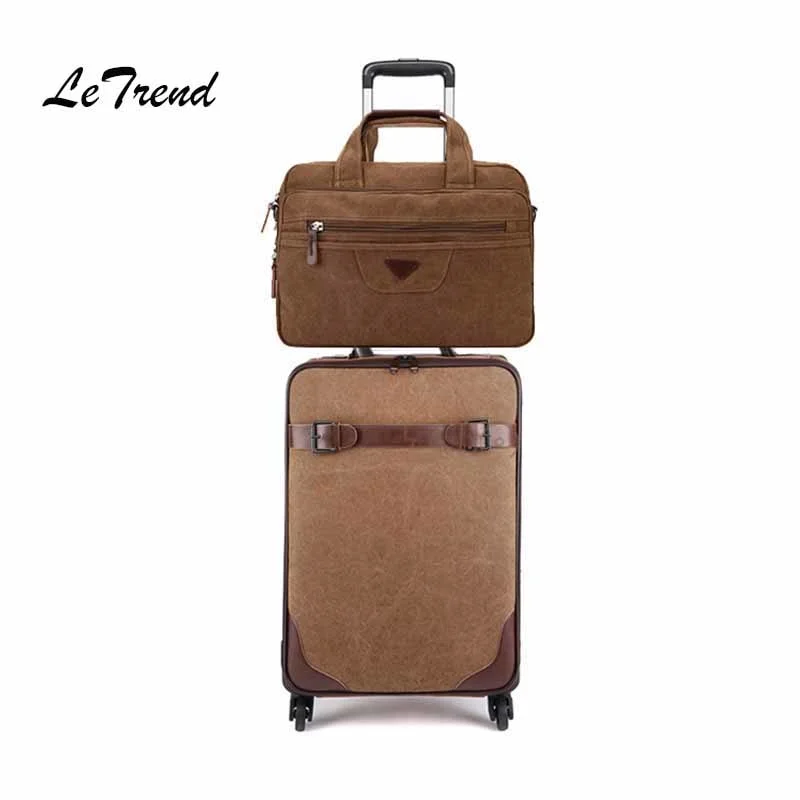 Suitcase for tech gear-expandable rolling luggage-Letrend Rolling Luggage Set Spinner Black Men Vintage Trolley Suitcases Wheel Cabin Travel Bag