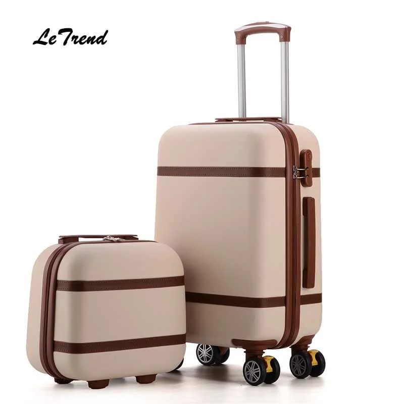 Suitcase for festival needs-best soft-shell luggage-Letrend Vintage Abs+Pc Rolling Luggage Set Spinner Trolley Women Travel Bag 20 Inch Cabin Suitcases