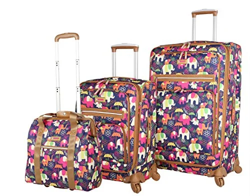 Suitcase with snap locks-suitcase with wet compartment-Lily Bloom Luggage 3 Piece Softside Spinner Suitcase Set Collection (Elephant Rain)