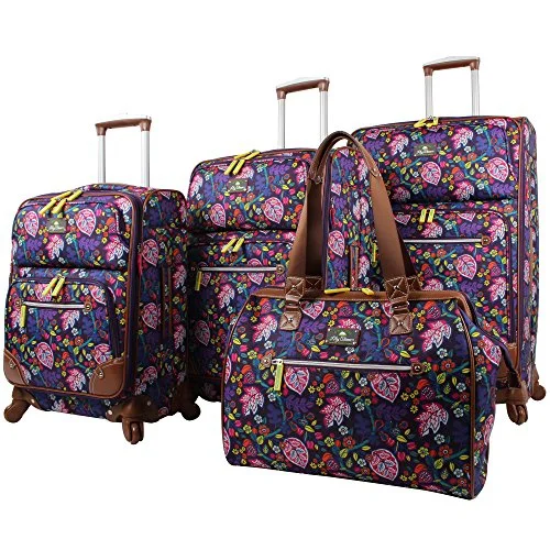 Suitcase for hand tools-suitcase with air tag-Lily Bloom Luggage Set 4 Piece Suitcase Collection With Spinner Wheels For Woman (Rake It In Black)