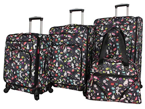 Suitcase with padded shell-travel suitcase for two-Lily Bloom Luggage Set 4 Piece Suitcase Collection With Spinner Wheels For Woman (Sushi Black)