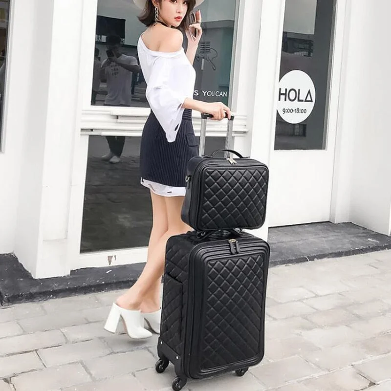 Suitcase with packable design-best suitcase for family vacation-Luggage Sets,16/20/24 Inch Lady Carry-On Trolley Case,High-Quality Leather Suitcase,Retro