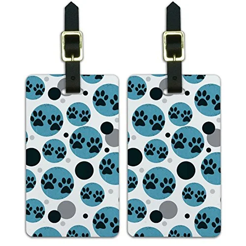 Suitcase for quick trips-suitcase for adventure travel-Luggage Suitcase Carry-On Id Tags Set Of 2 - Paw Print Artsy Cat Dog - Blue Set