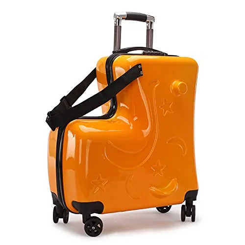 Suitcase with flex straps-luggage suitcase with folding handle-LYNICESHOP 20" Kids Suitcase Luggage Kids Ride On Suitcase Children travel suitcase with Sturdy Spinner Wheels, Good Idea for Kids School Suitcase Increase Travel Fun—Orange