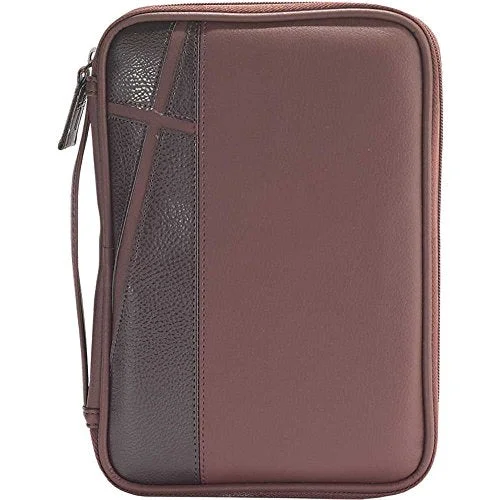 Suitcase with soft style-premium travel luggage suitcase-Man Of God Two-Tone Brown Cross Large 10 X 7 Inch Faux Leather Men'S Bible Cover Case