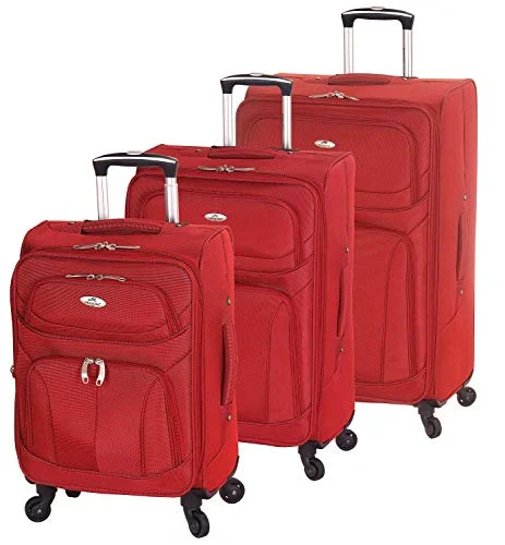 Suitcase for festival gear-smart luggage suitcase-Mancini FeatherLite Expandable Spinner Luggage Set in Red