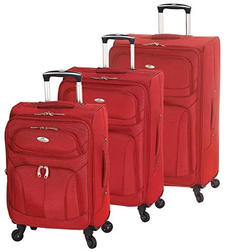 Suitcase for craft supplies-kids suitcase for traveling-Mancini Leather Goods FeatherLite 3 Piece Expandable Spinner Luggage Set (Red)