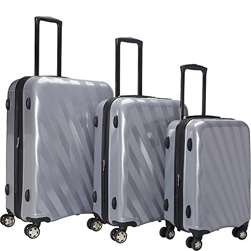 Suitcase with wide interior-kids travel suitcase-Mcbrine Luggage A747 Expandable 3Pc Luggage Set (Silver)