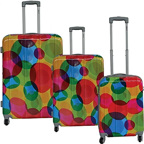 Suitcase for summer trips-carry-on luggage with wheels-Mcbrine Luggage Lightweight Hardside 3-Piece Luggage Set (Circle Pattern Print)